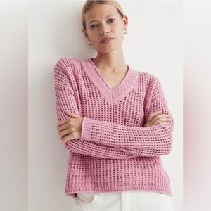 MADEWELL OPEN-STITCH V-NECK PULLOVER SWEATER, SIZE S.